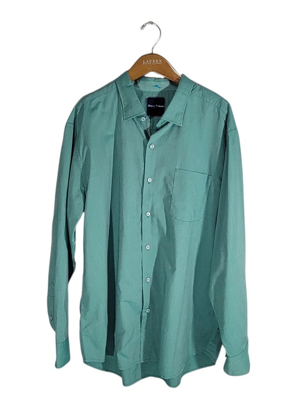 Tommy Bahama 100% Cotton Button Front Shirt Mens XL Green Micro Dot Pocket